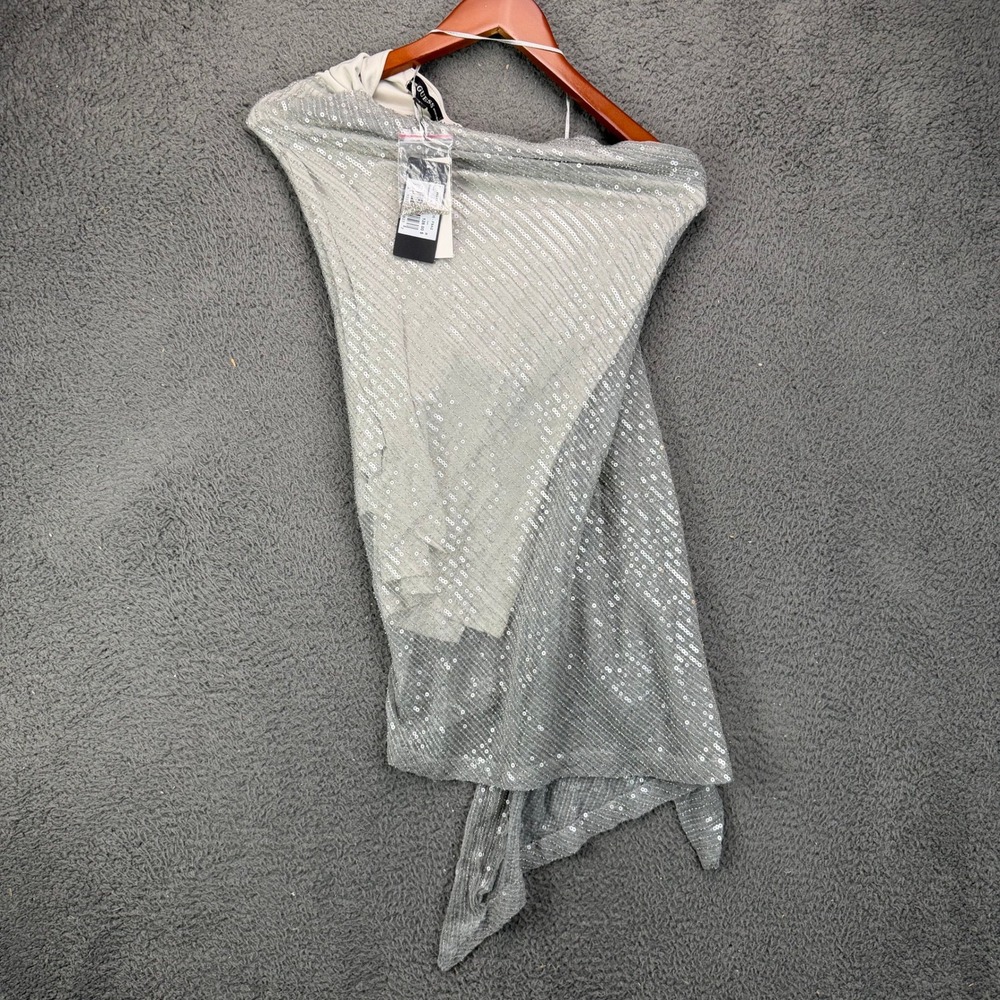 GUESS Womens Silver Sequin One Shoulder Asymmetrical Cocktail Dress Wrap S